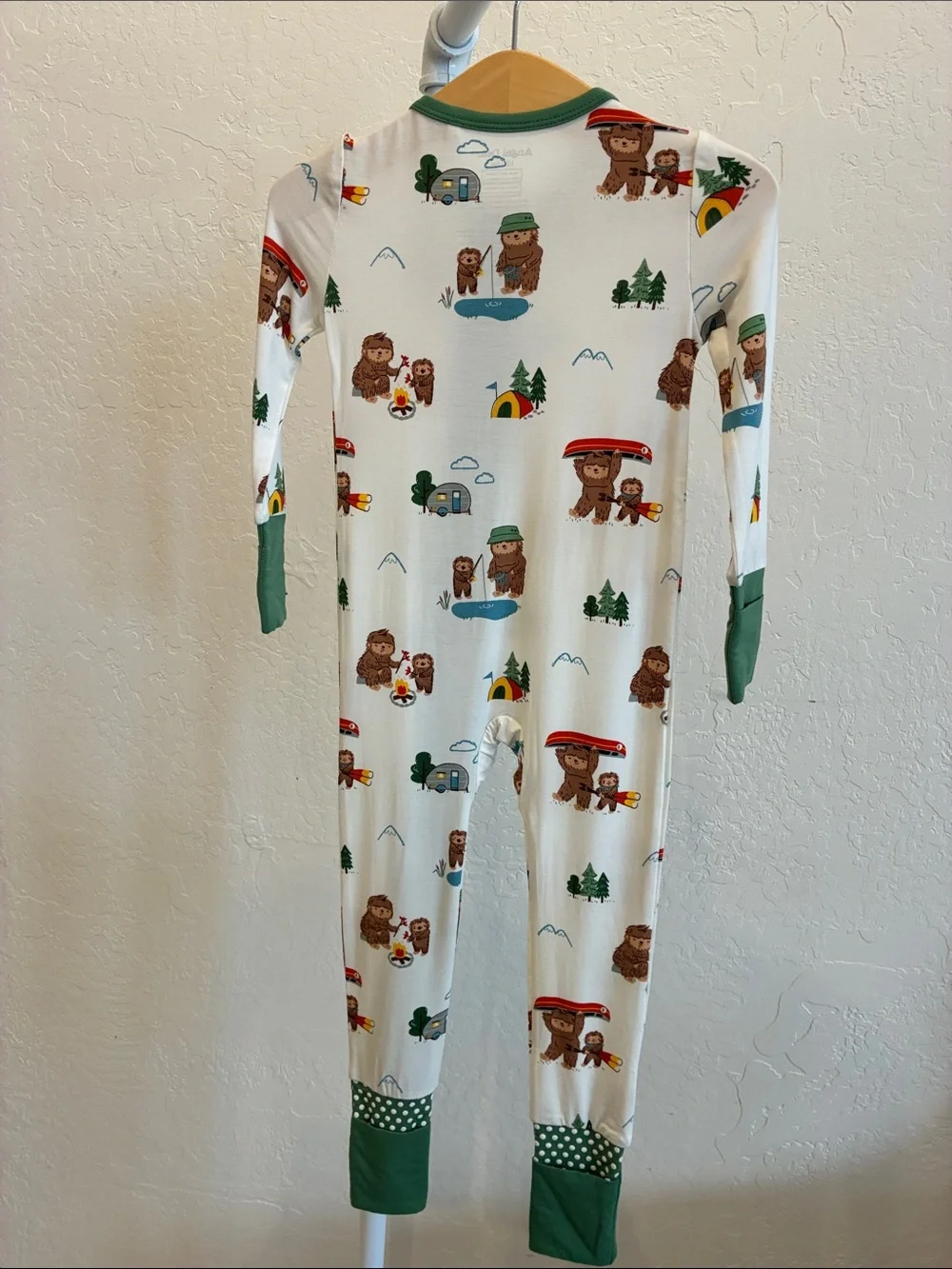 Angel Dear White, Green & Brown Bear Camping Footed One-Piece